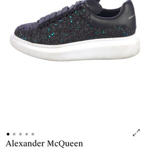 Alexander McQueen Black and Teal Glitter Sneakers